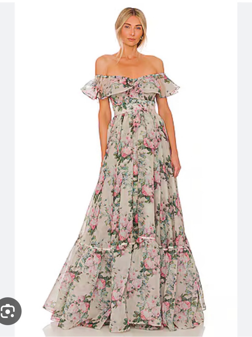 Selkie Floral Maxi Dress in Pale Green and Pink